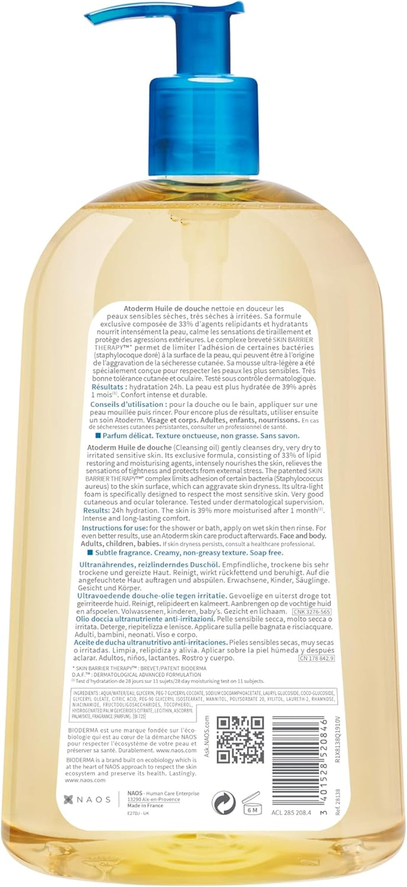 Atoderm Nourishing Shower Oil for Face and Body - Cleansing Oil for Dry and Atopic Sensitive Skin, Suitable for the Whole Family.