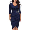 Formal Dress Women Summer Solid Color 3/4 Sleeve Elegant Dress High Waist Belted Irregular Pencil Dress Red