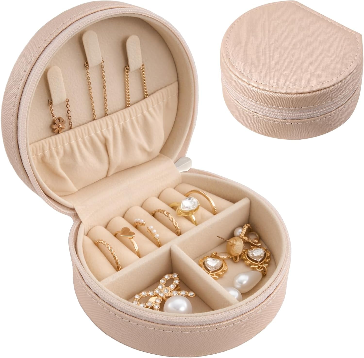 Medium Portable Seashell-Shaped Jewelry Organizer, 2-Layer Travel Jewelry Box in PU Leather for Women - Black