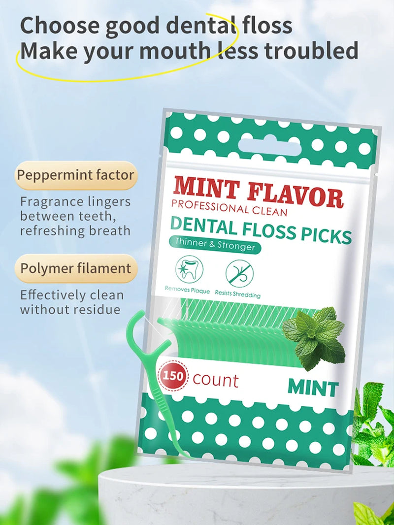 Mint Dental Floss Sticks - Portable Disposable Oral Care for Deep Interdental Cleaning