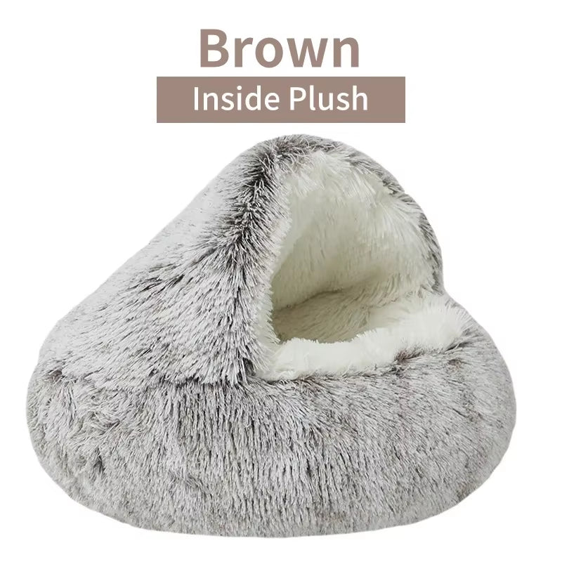 Premium Winter Plush Round Cat Bed and Cushion - 2-in-1 Warm Pet Sleep Bag and Nest for Small Dogs and Cats