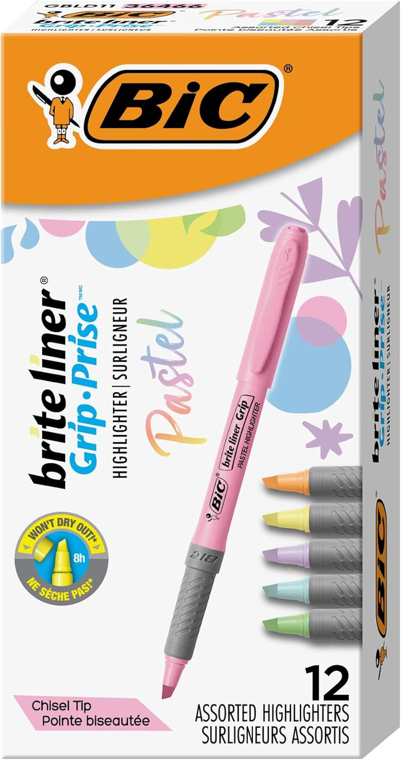 Brite Liner Grip Pastel Highlighter Set, Chisel Tip, 12-Count Pack - CommunityRateLLC