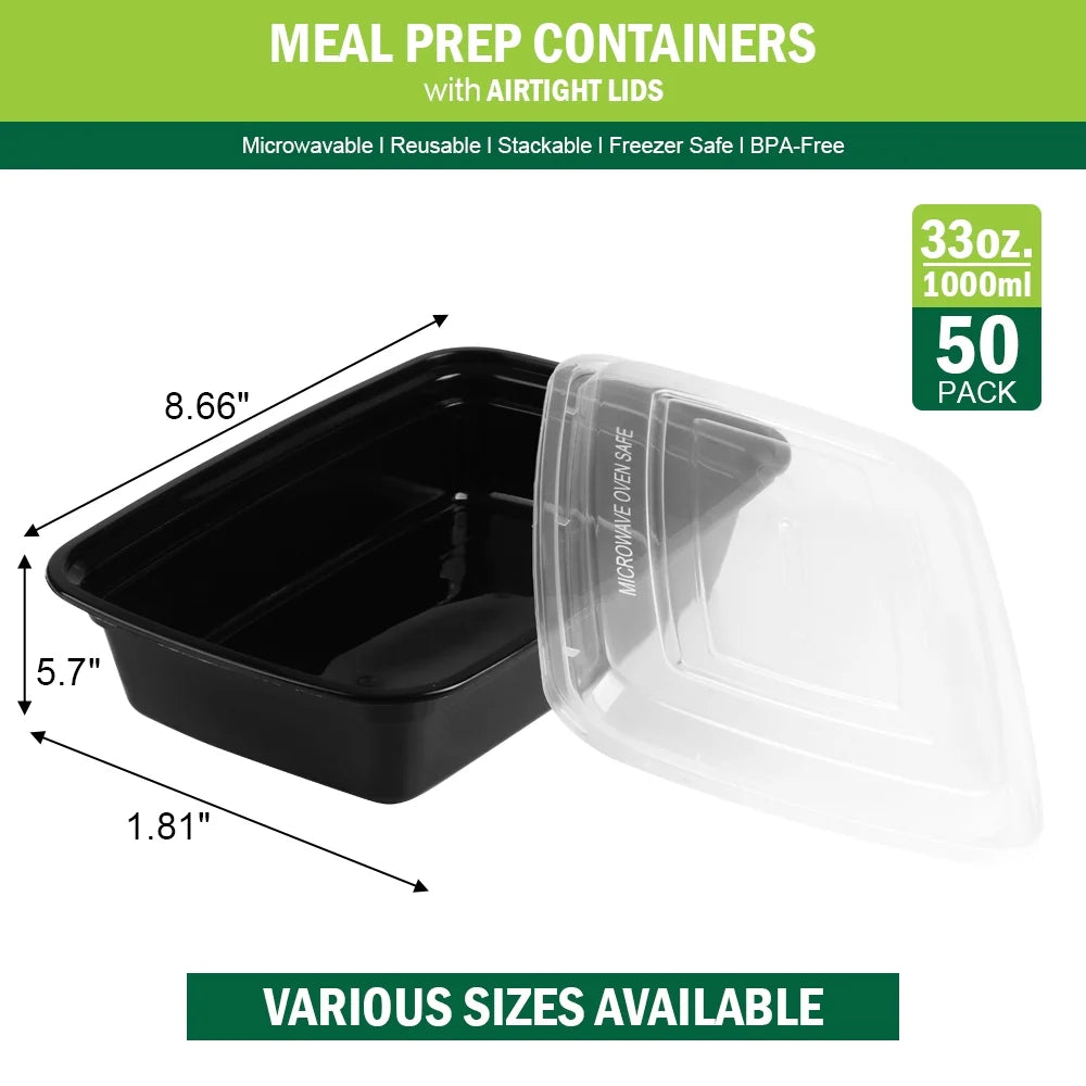 Meal Prep Containers, 50 Packs Plastic Food Storage Containers with Lids, 32Oz Bento Box Reusable, to Go Containers Disposable, BPA Free - CommunityRateLLC