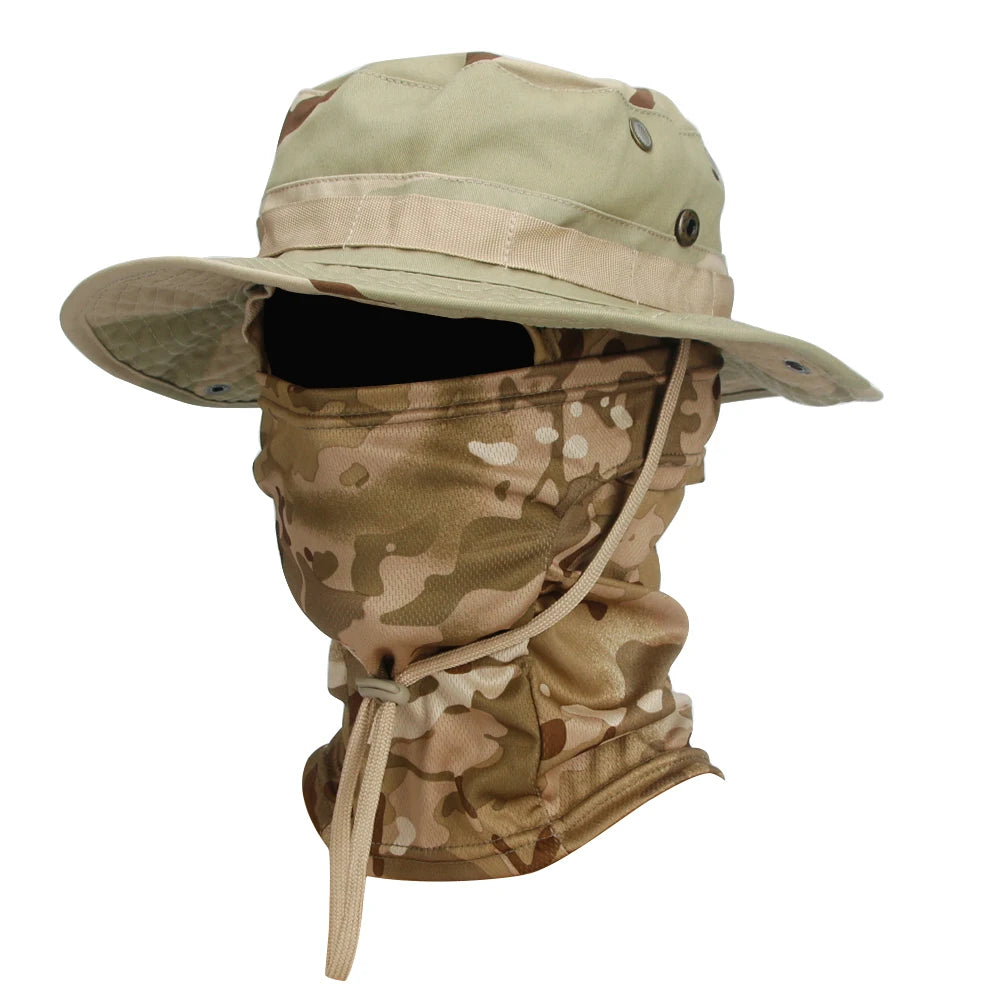 Camouflage Boonie Cap and Balaclava Set - Foldable Soft Outdoor Hat for Hunting and Fishing with Wide Brim for Sun Protection