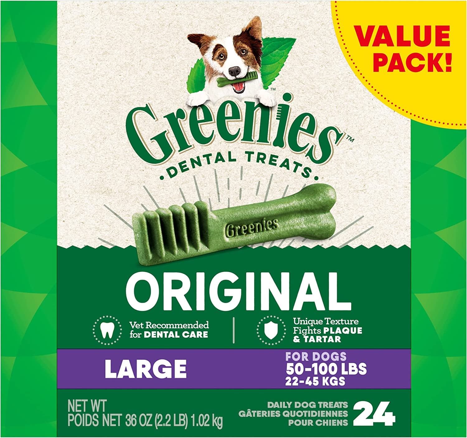 Original Large Natural Dental Care Dog Treats, 36 Oz. Pack (24 Treats) - CommunityRateLLC