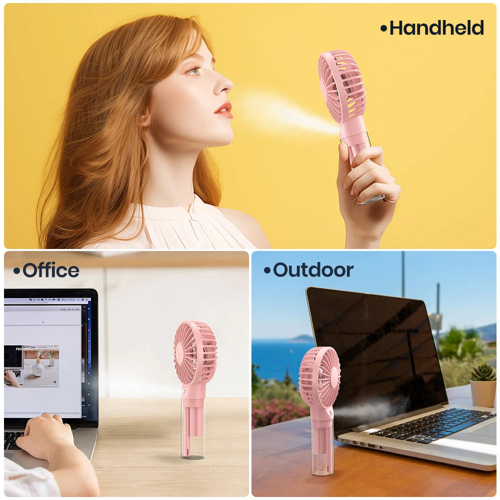 Rechargeable Portable Handheld Misting Fan with 2000mAh Battery - Foldable Mini Personal Spray Water Mist Fan