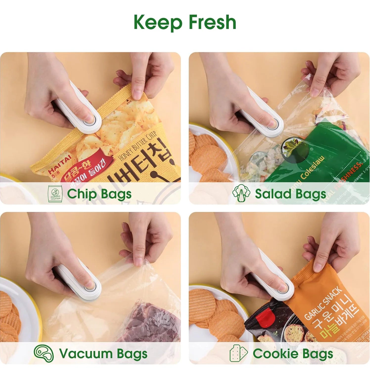Rechargeable 2-in-1 Portable Mini Heat Sealer and Vacuum Sealer for Snacks and Plastic Bags