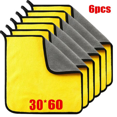 Microfiber Cleaning Towels - Thick, Soft Drying Cloths for Car Body Washing - Double Layer Cleaning Rags - Available in 1, 2, or 6 Packs - Essential Car Accessories