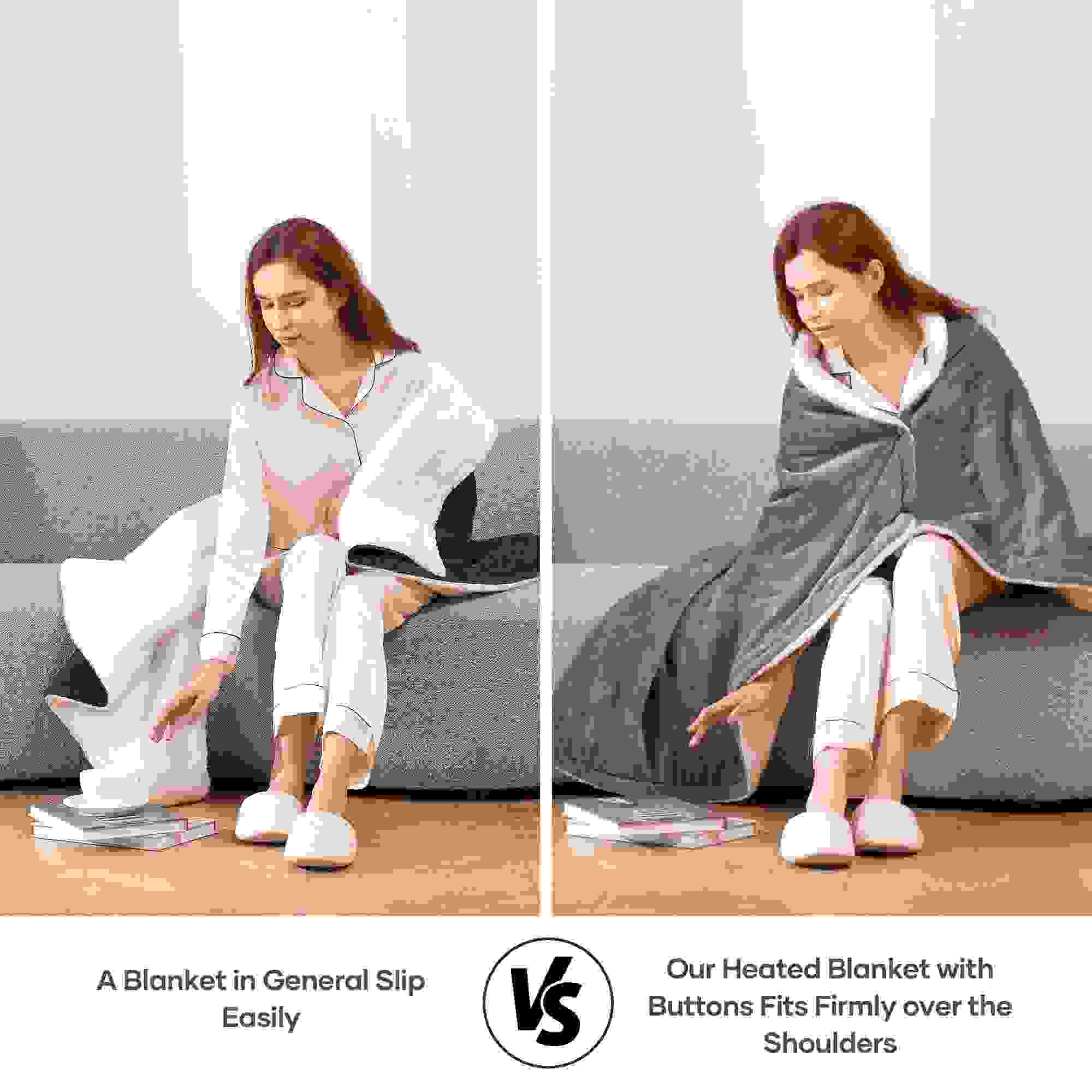 Cozy Up with Our 50" x 60" Electric Throw Blanket - 6 Heating Settings, Auto Shut-Off, Machine Washable Flannel & Sherpa in Gray and White