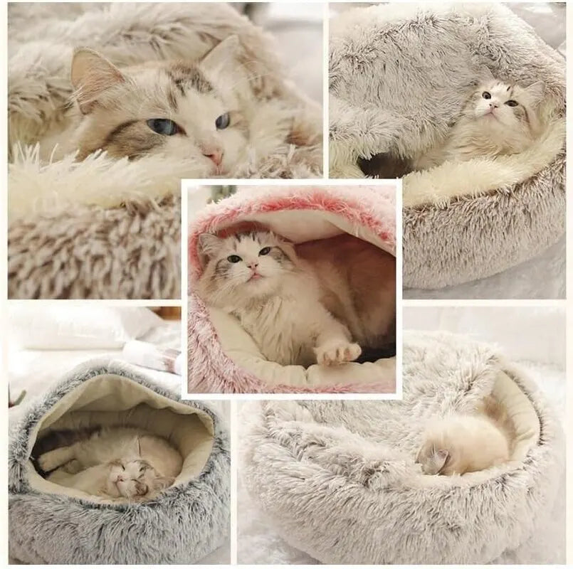 Premium Soft Plush Round Pet Bed with Removable Cover - 2-in-1 Sleeping Nest for Cats and Small Dogs
