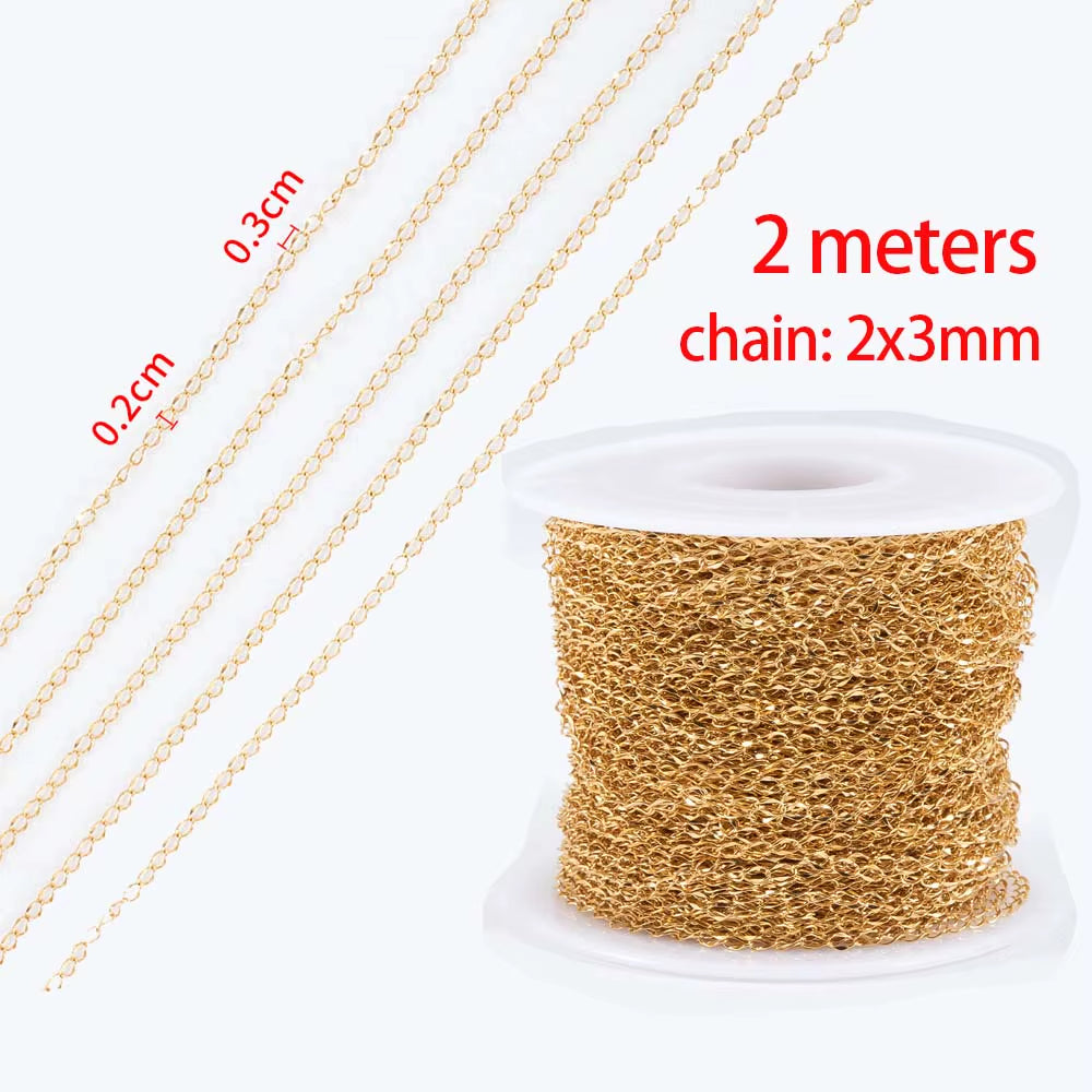 2-Meter No Fade Stainless Steel Chains for Jewelry Making - Gold Beaded Necklace and Bracelet Accessories