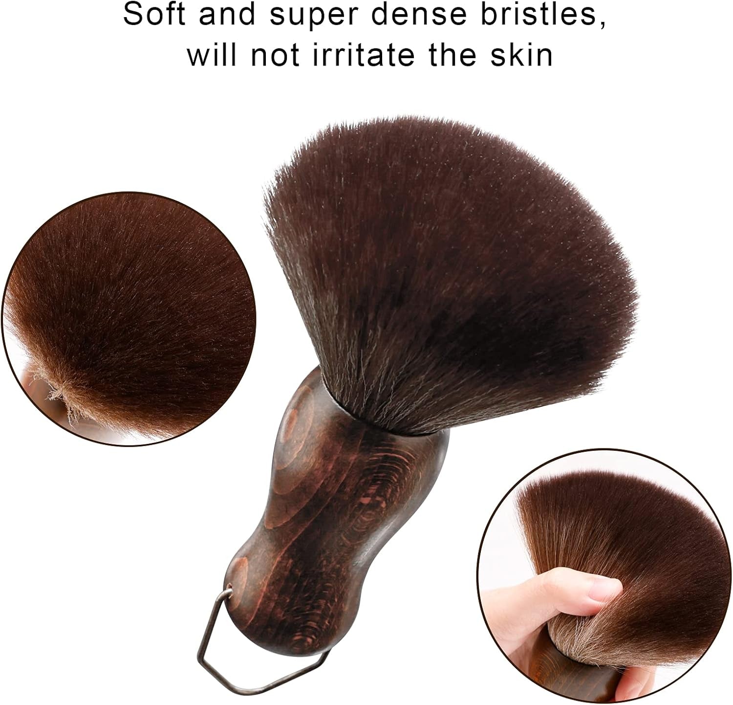 Barber Neck Duster Brush Wood Handle with Hook for Hair Cutting… (Neck Brush+Gold Comb Brush)