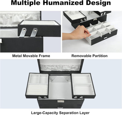 Women's Jewelry Organizer Box - 3-Layer Storage Solution for Earrings, Rings, Necklaces, and Bracelets (Black)