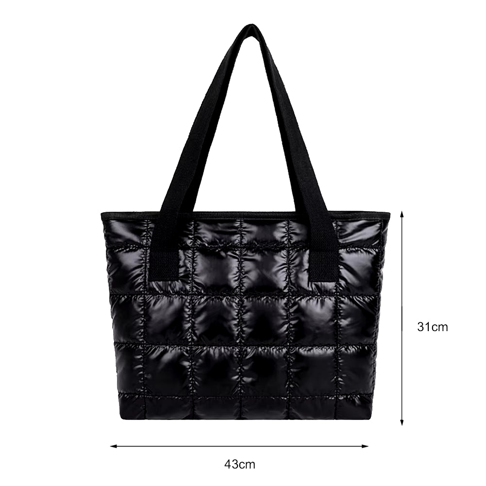 Winter Lozenge Tote Bag - Spacious Cotton Handbag with Warm Down Insulation, Casual Shoulder Bag with Portable Handle