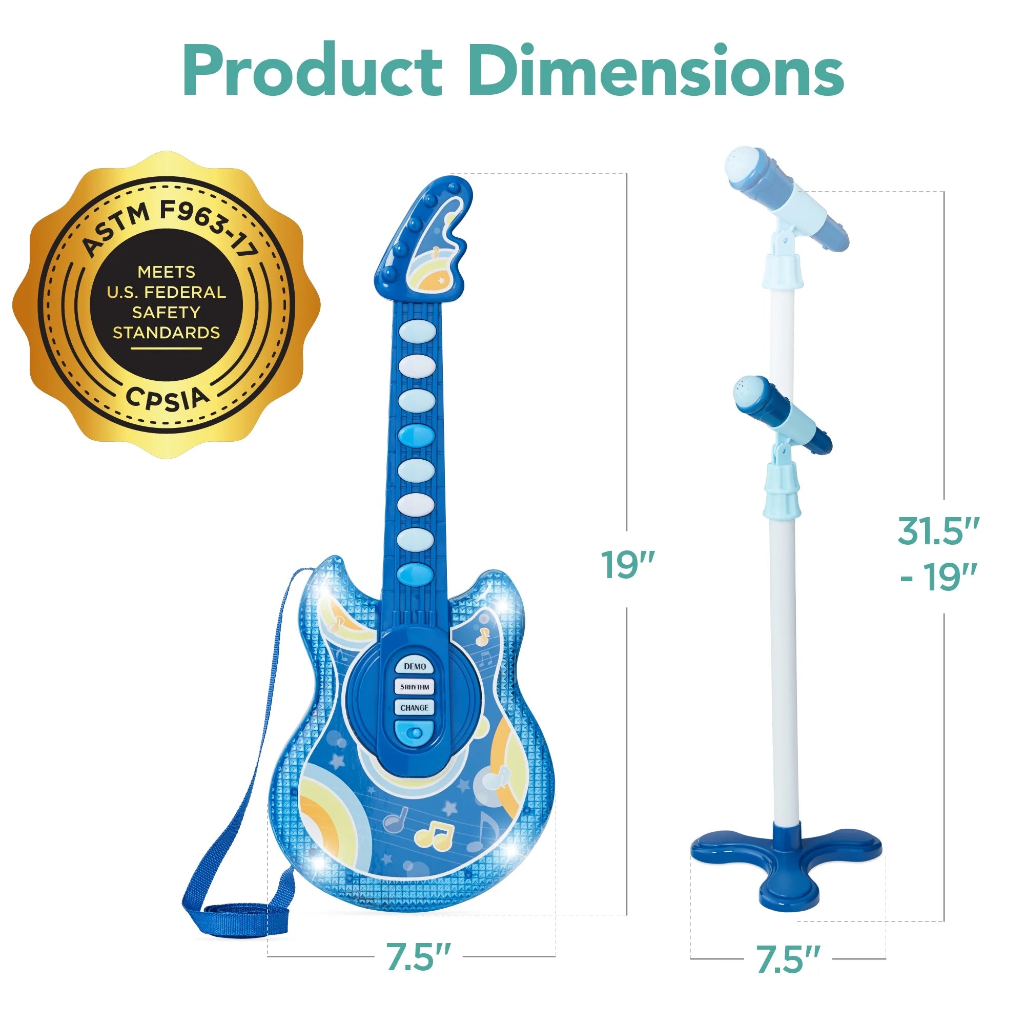 19-Inch Navy Children's Flash Guitar with Microphone and Stand - Perfect Pretend Play Musical Toy!