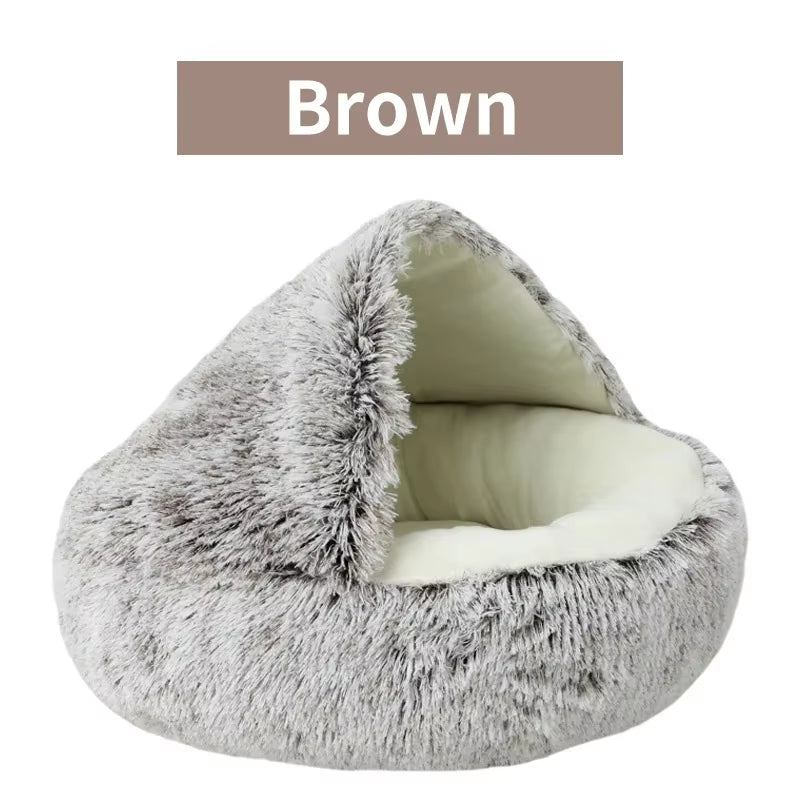 Premium Winter Plush Round Cat Bed and Cushion - 2-in-1 Warm Pet Sleep Bag and Nest for Small Dogs and Cats