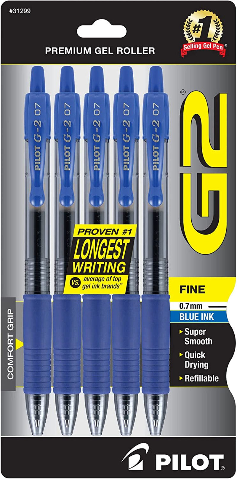 G2 Premium Gel Roller Pens, Fine Point 0.7mm, Blue, Pack of 5 - CommunityRateLLC