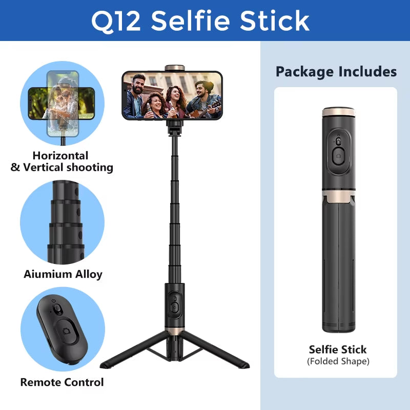Bluetooth Wireless Extendable Selfie Stick Tripod Monopod with Remote for Huawei, iPhone 13 Pro Max, and Xiaomi Phones