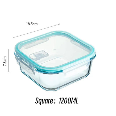 Borosilicate glass lunch box with sealed airtight lid, microwave safe bento box for fresh-keeping soup, snacks, and fruits with insulation.