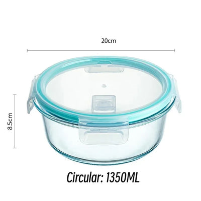 Borosilicate glass lunch box with sealed airtight lid, microwave safe bento box for fresh-keeping soup, snacks, and fruits with insulation.
