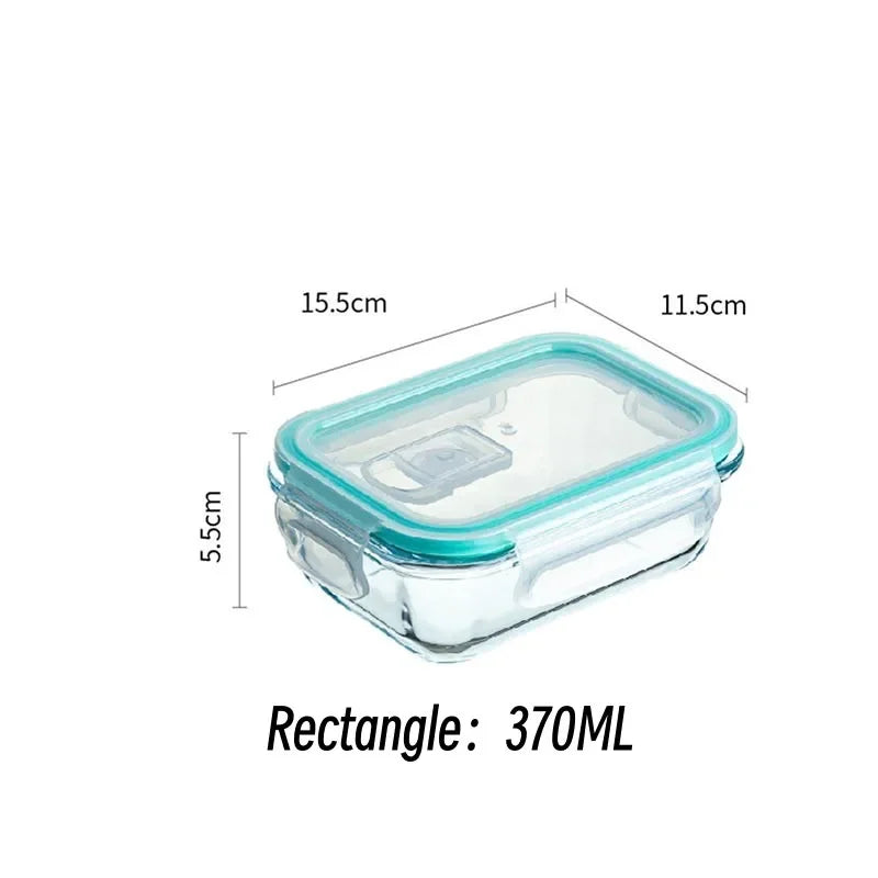 Borosilicate glass lunch box with sealed airtight lid, microwave safe bento box for fresh-keeping soup, snacks, and fruits with insulation.
