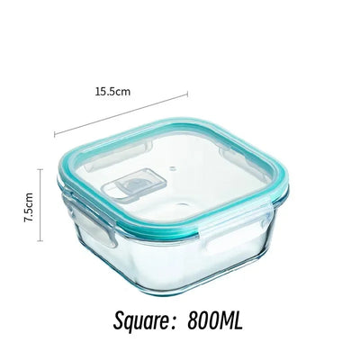 Borosilicate glass lunch box with sealed airtight lid, microwave safe bento box for fresh-keeping soup, snacks, and fruits with insulation.