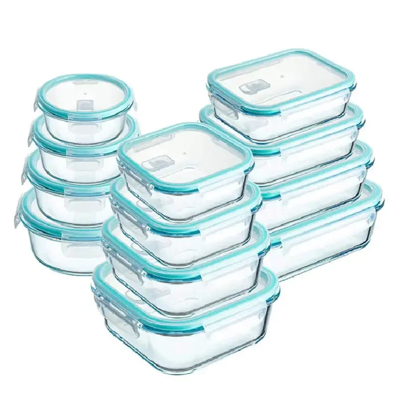 Borosilicate glass lunch box with sealed airtight lid, microwave safe bento box for fresh-keeping soup, snacks, and fruits with insulation.