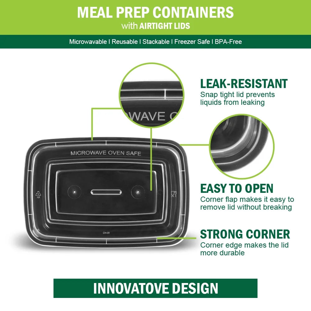 Meal Prep Containers, 50 Packs Plastic Food Storage Containers with Lids, 32Oz Bento Box Reusable, to Go Containers Disposable, BPA Free - CommunityRateLLC