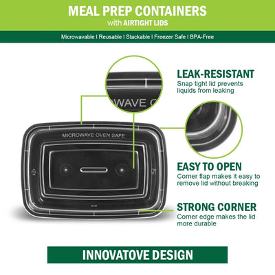 Meal Prep Containers, 50 Packs Plastic Food Storage Containers with Lids, 32Oz Bento Box Reusable, to Go Containers Disposable, BPA Free - CommunityRateLLC