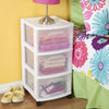 Medium Plastic Storage Drawer Cart with 3 Large Drawers and Removable Wheels - White Frame with Clear Drawers and Casters - CommunityRateLLC