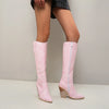 Black Pink Blue Knee High Boots Western Cowboy Boots for Women Long Winter Boots Pointed Toe Cowgirl Wedges Motorcycle Boots