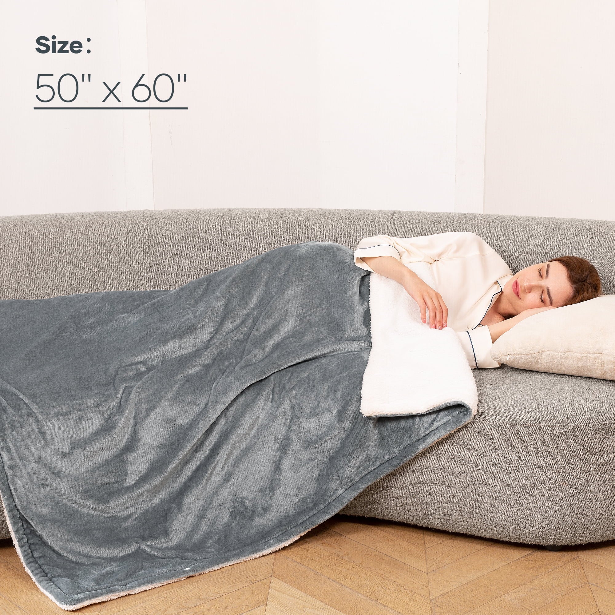 Cozy Up with Our 50" x 60" Electric Throw Blanket - 6 Heating Settings, Auto Shut-Off, Machine Washable Flannel & Sherpa in Gray and White