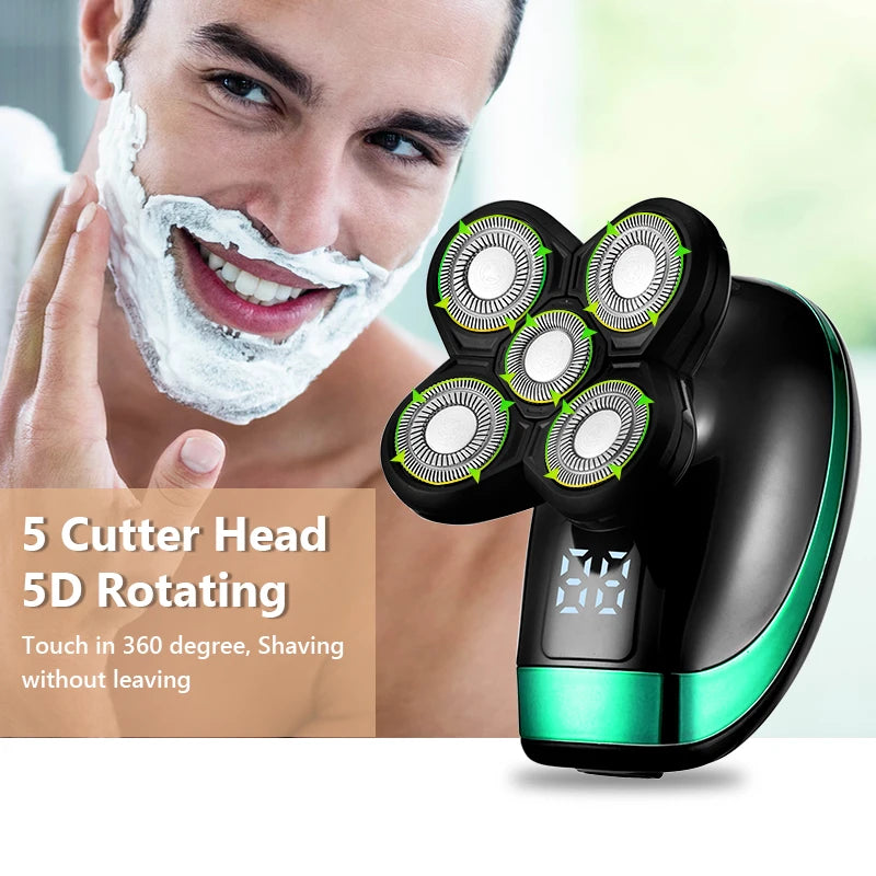 5-in-1 4D Rechargeable Electric Shaver for Men with Floating Heads, Beard, Nose, Ear Hair Trimmer, Razor Clipper, and Facial Brush