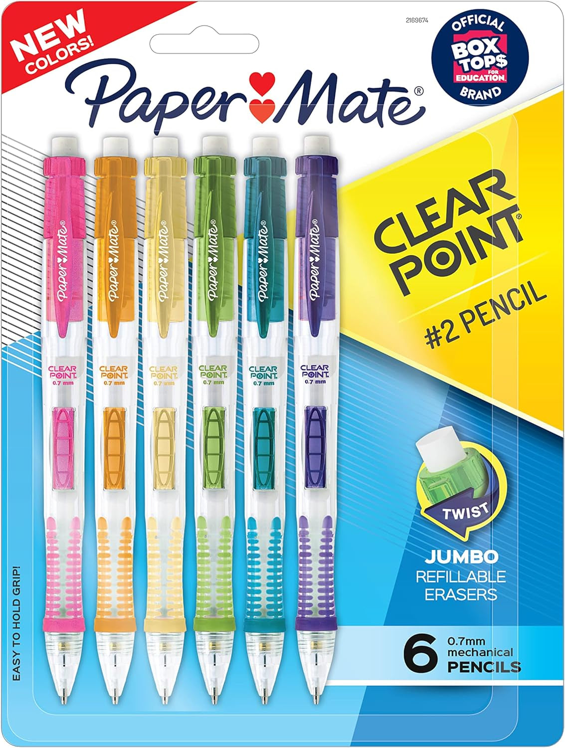 Clearpoint Mechanical Pencils, 0.7mm, HB #2 Lead, Assorted Barrel Colors, 6 Count - CommunityRateLLC