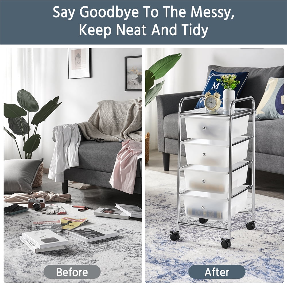 Rolling Storage Trolley Cart with 4 Plastic Drawers on Wheels, White - CommunityRateLLC