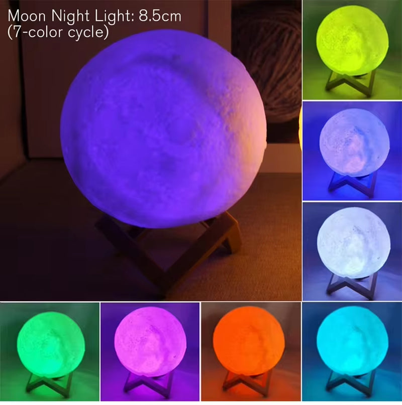 8cm LED Moon Lamp with Stand - Battery-Powered Night Light for Bedroom Decor and Children's Gifts