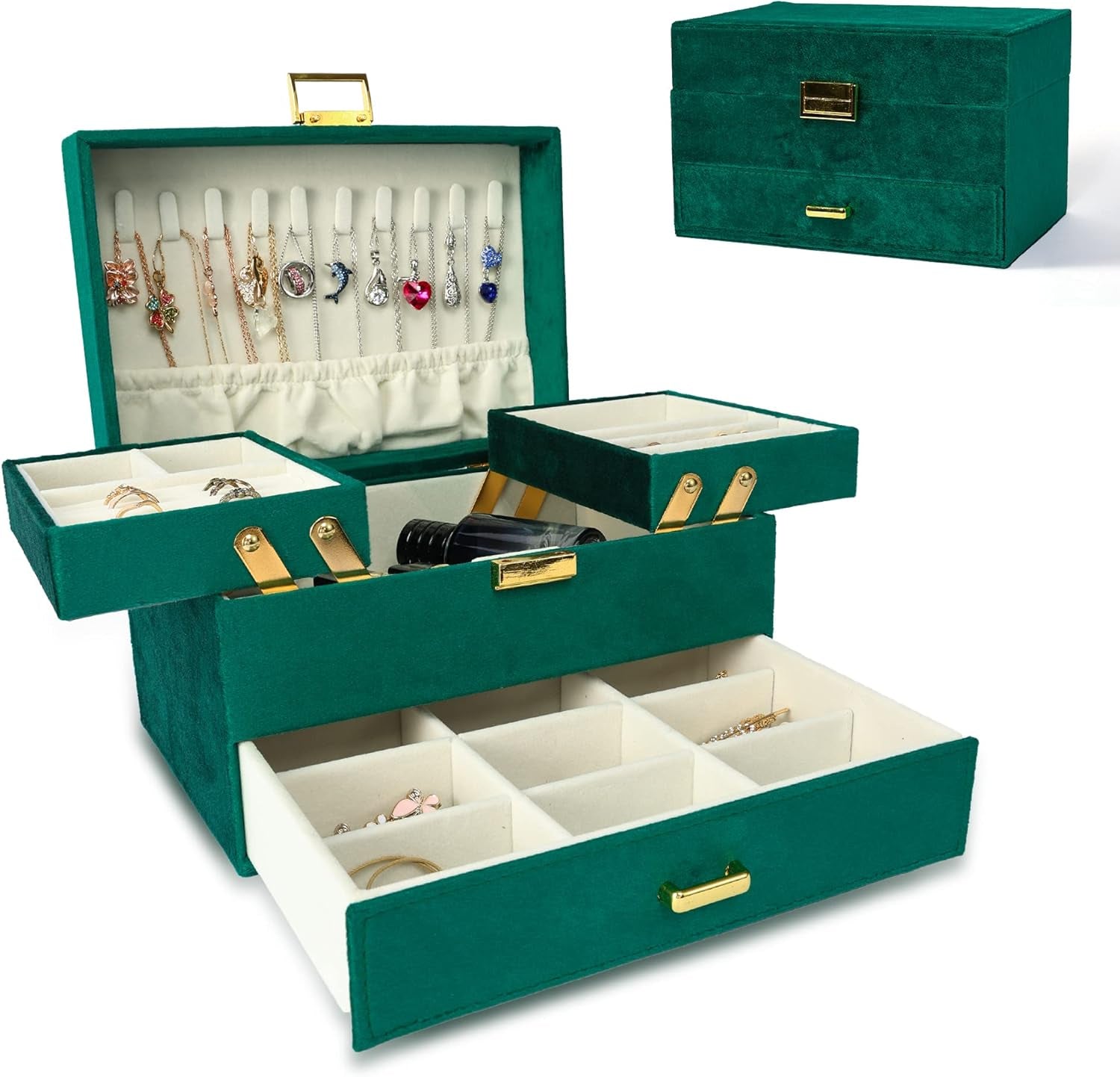 Women's Jewelry Organizer Box - 3-Layer Storage Solution for Earrings, Rings, Necklaces, and Bracelets (Black)