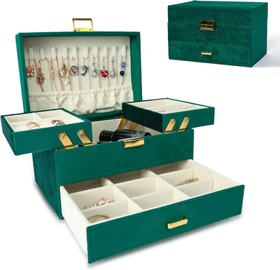 Women's Jewelry Organizer Box - 3-Layer Storage Solution for Earrings, Rings, Necklaces, and Bracelets (Black)