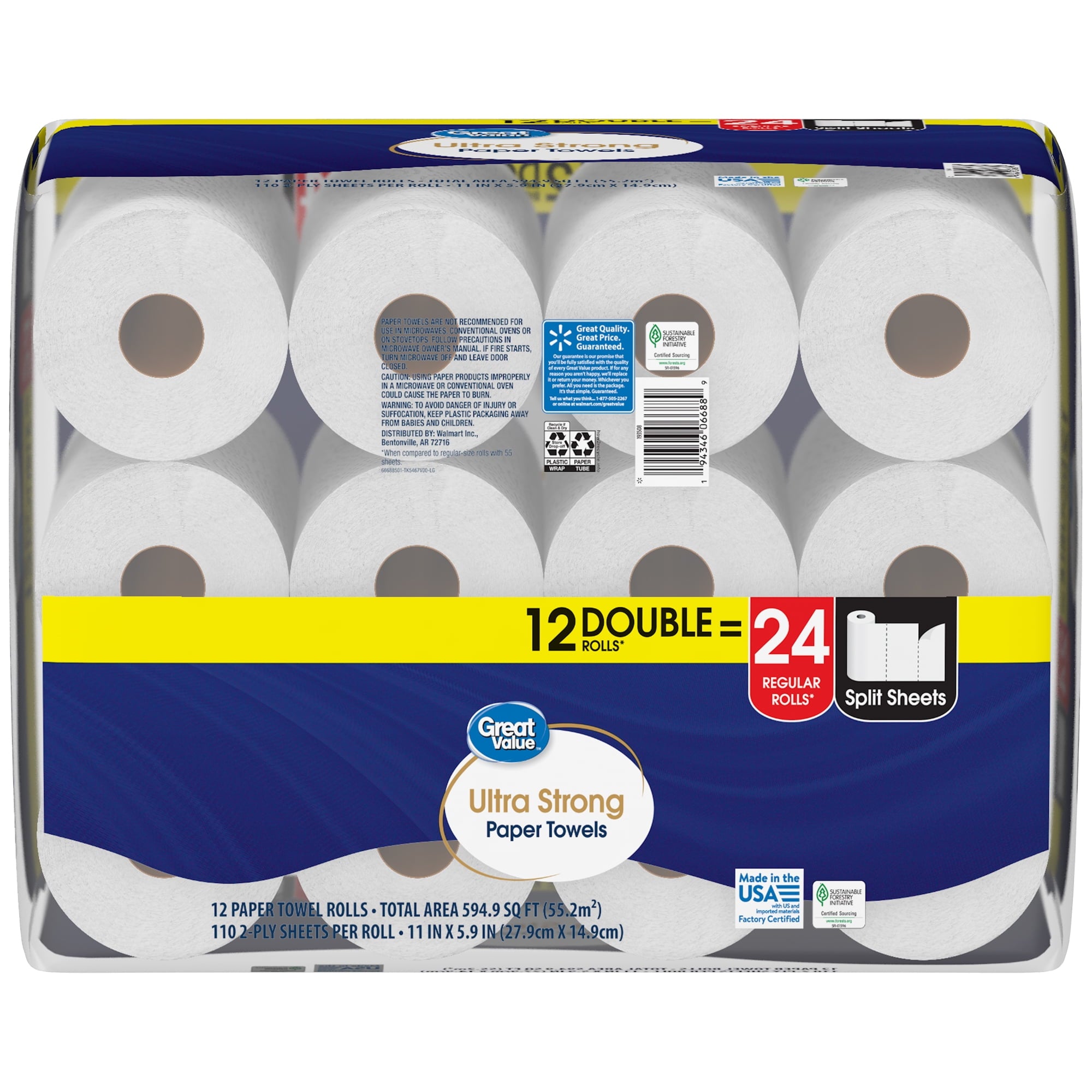 Ultra Strong Paper Towels, White, 12 Double Rolls - CommunityRateLLC