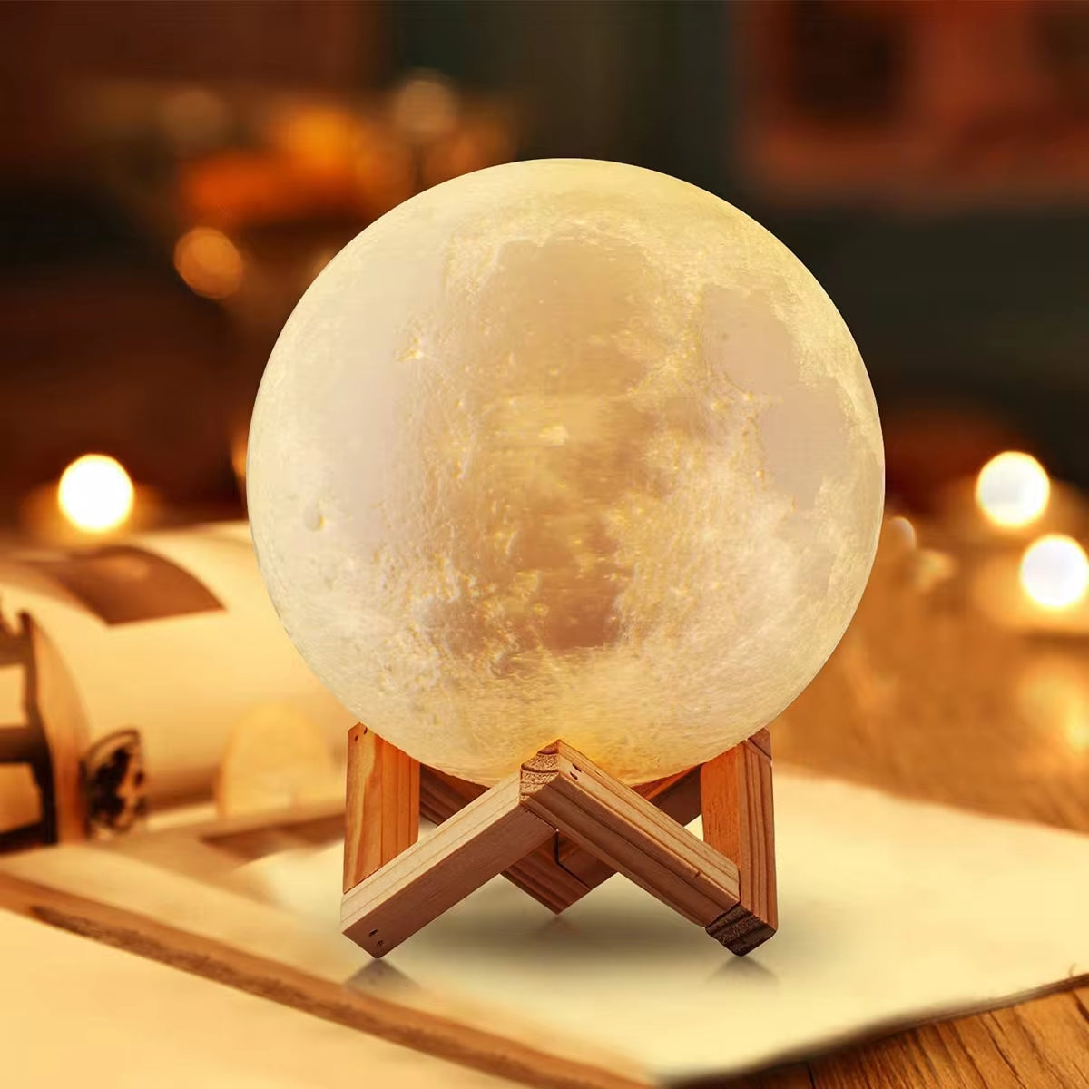 8cm LED Moon Lamp with Stand - Battery-Powered Night Light for Bedroom Decor and Children's Gifts