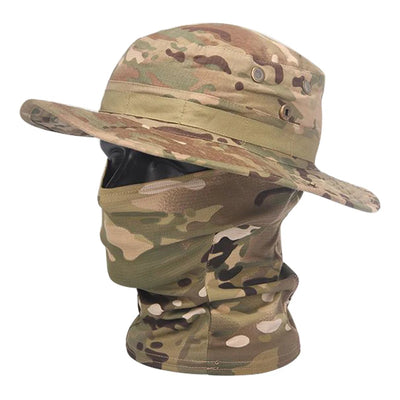 Camouflage Boonie Cap and Balaclava Set - Foldable Soft Outdoor Hat for Hunting and Fishing with Wide Brim for Sun Protection