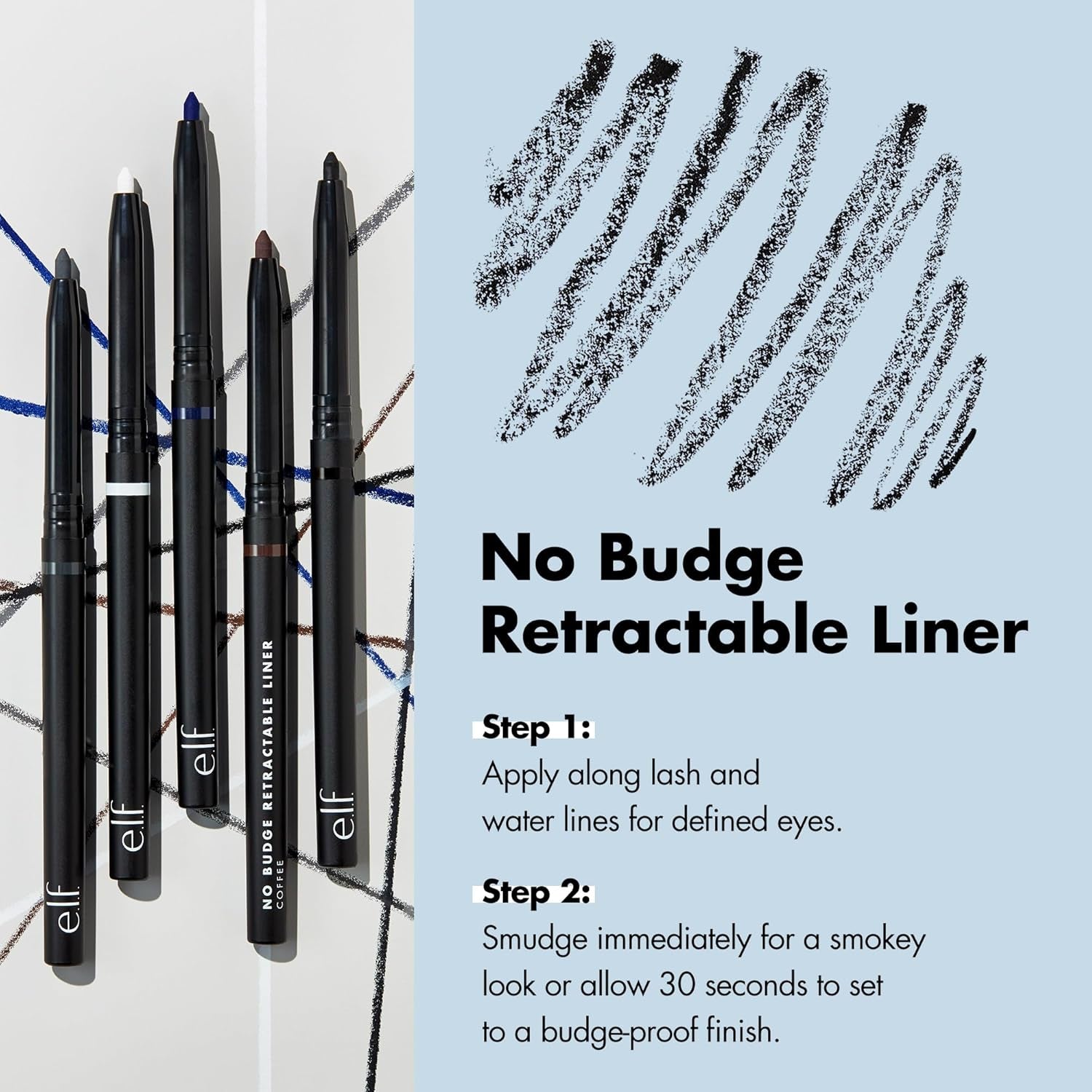  No Budge Retractable Eyeliner - Creamy, Ultra-Pigmented, Waterproof Formula for Bold, Defined Lines - Vegan & Cruelty-Free - Black, 0.006 Oz