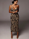 Leopard Print Sleeveless V-Neck Sexy Midi Dress Spring Women Fashion Streetwear Christmas Party Outfits