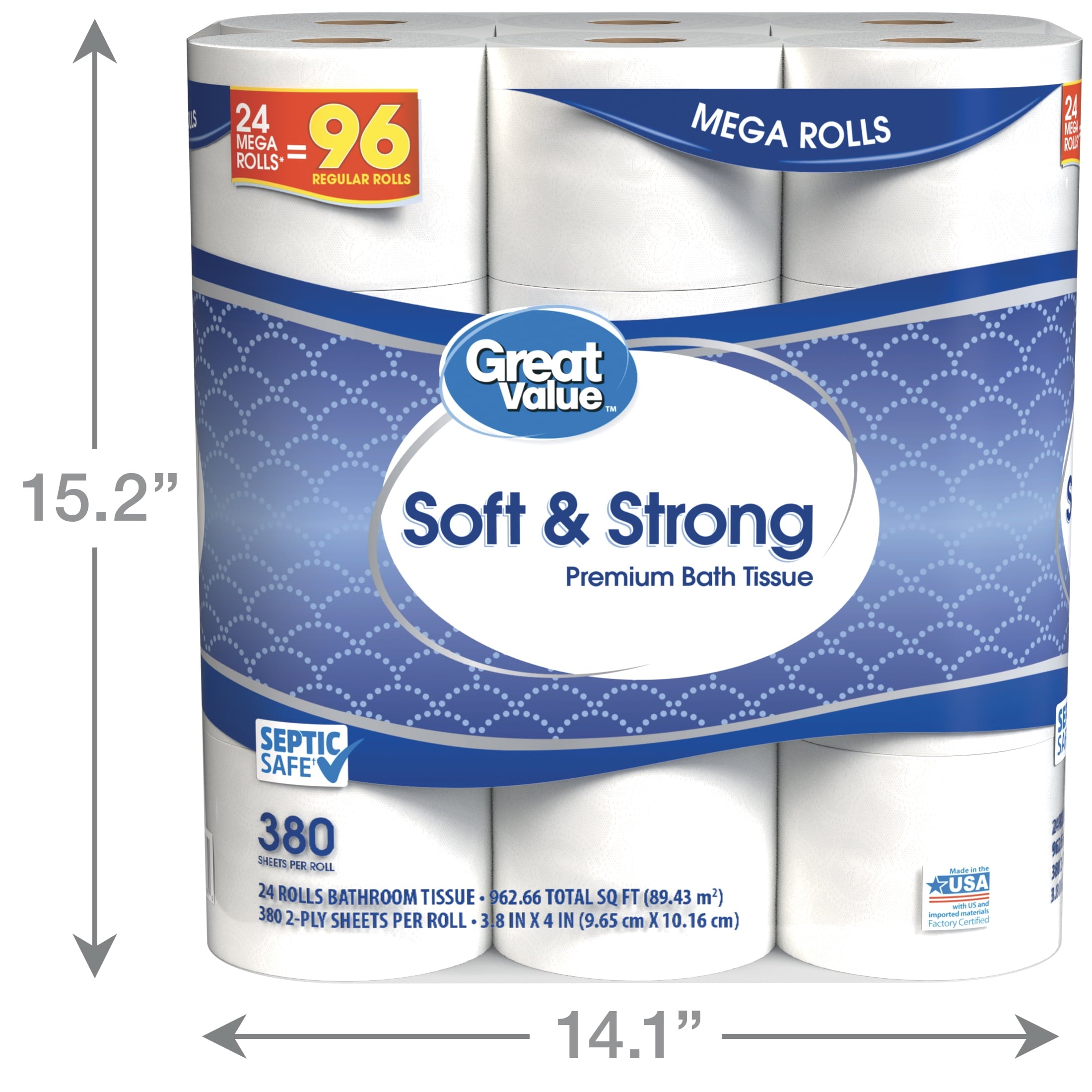 Soft & Strong Premium Toilet Paper, 24 Mega Rolls, 380 Sheets per Roll - CommunityRateLLC