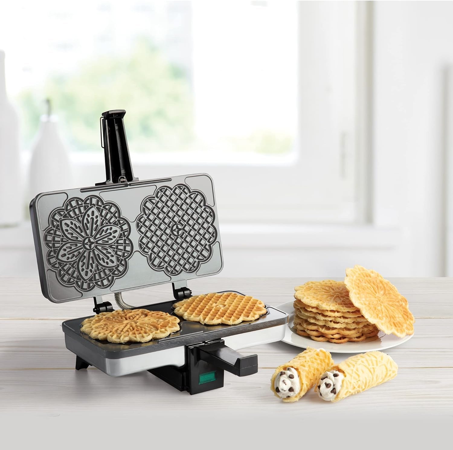 Nonstick Electric Pizzelle Maker - Dual 5-Inch Cookie Press with Recipe Guide - Ideal for Holiday Celebrations and Gift Giving