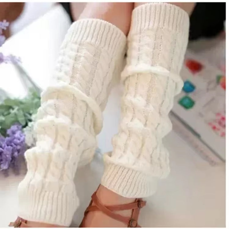 Ladies' Knitted Long Socks and Arm Warmers - White Crochet Leg Warmers for Autumn and Winter
