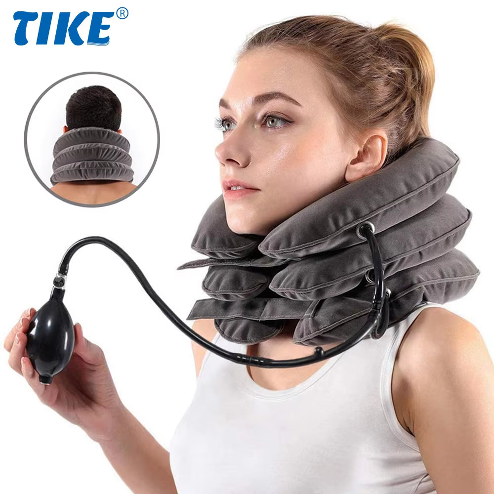 Cervical Neck Traction Device for Alleviating Chronic Neck and Shoulder Pain - Inflatable Neck Stretcher Collar for Home Use