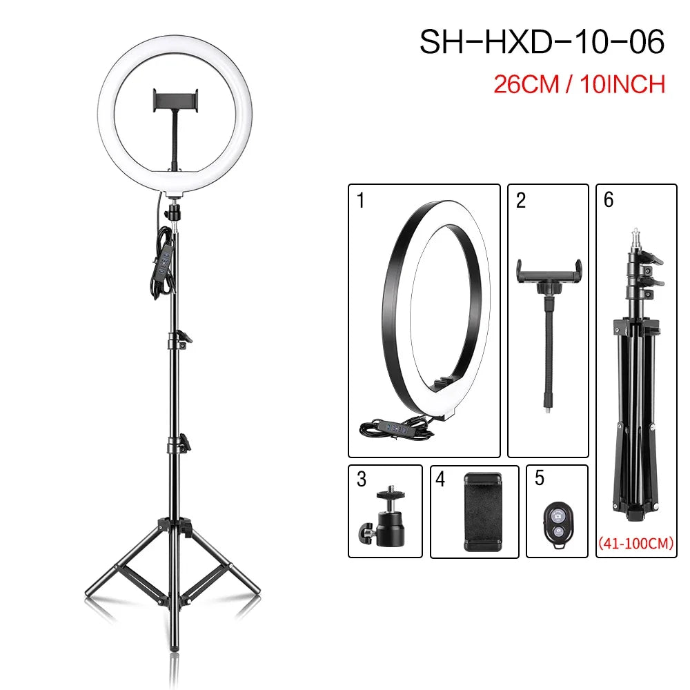 10-Inch LED Ring Light with Phone Clip and Tripod Stand for Selfie Videos and Live Photography on TikTok and YouTube