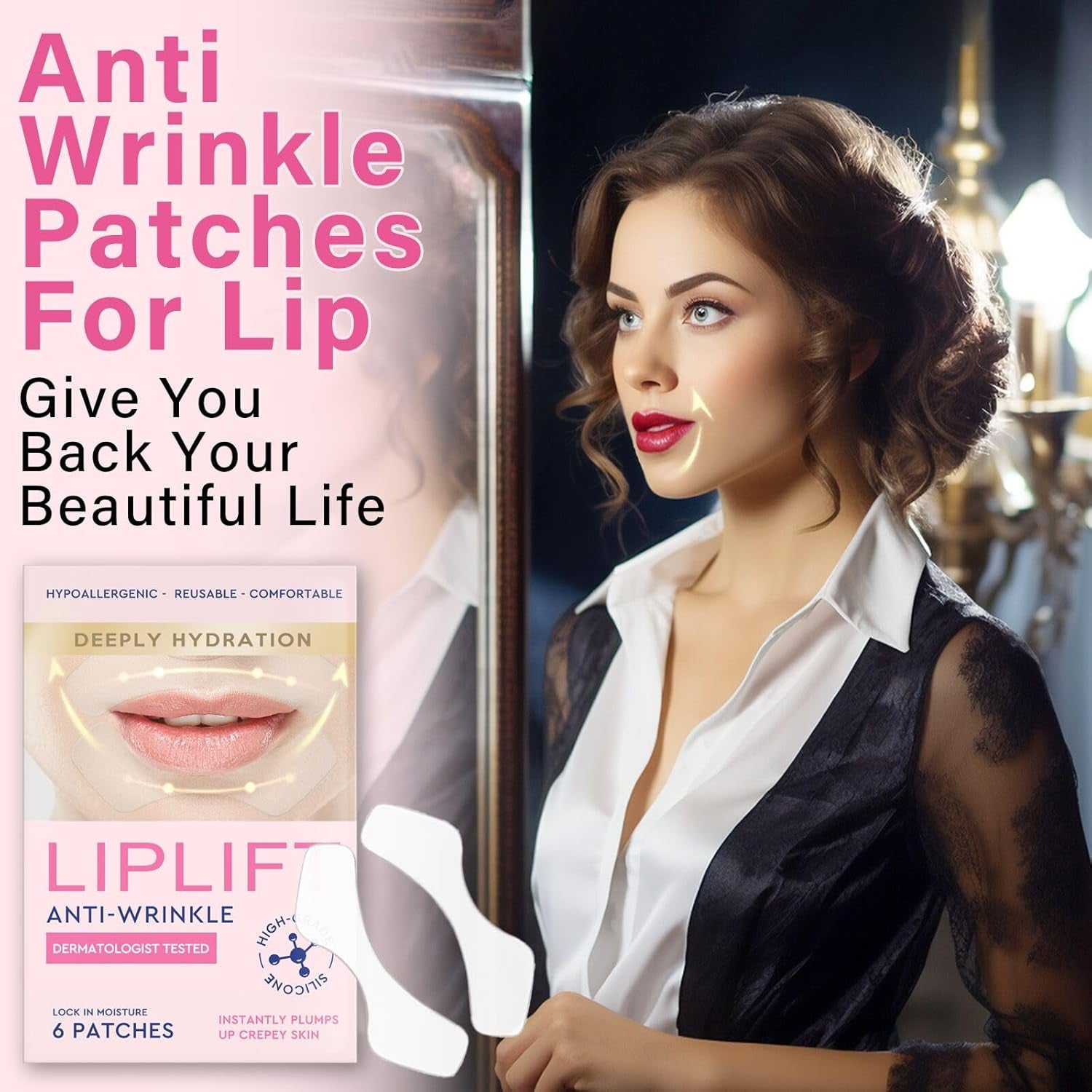 Lip Lift anti Wrinkle Patches, Lip Mask to Smooth Smile Lines, Silicone Sticker for Fine Lines & around Mouth Area, Fast Acting Collagen Pad