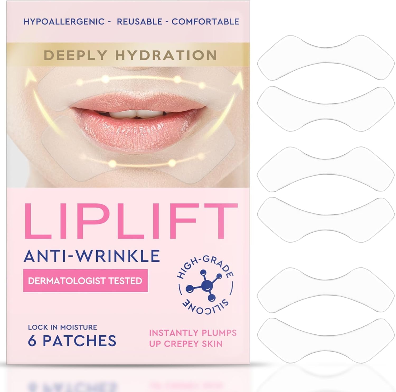 Lip Lift anti Wrinkle Patches, Lip Mask to Smooth Smile Lines, Silicone Sticker for Fine Lines & around Mouth Area, Fast Acting Collagen Pad